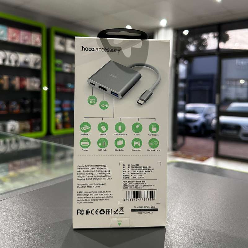 HOCO Hub Type-c to HDMI - USB 3.0 - PD Aluminum Alloy Converter Adapter - Silver