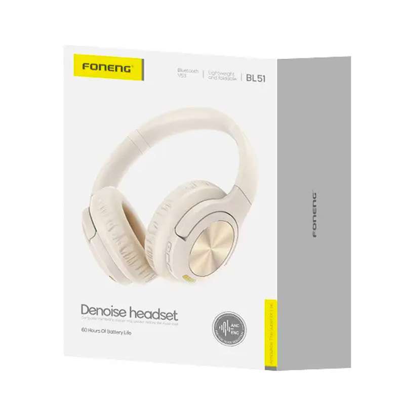 Wireless Headset BL51 Bluetooth 5.3 Noise Canceling HiFi Sound Headphone - Beige