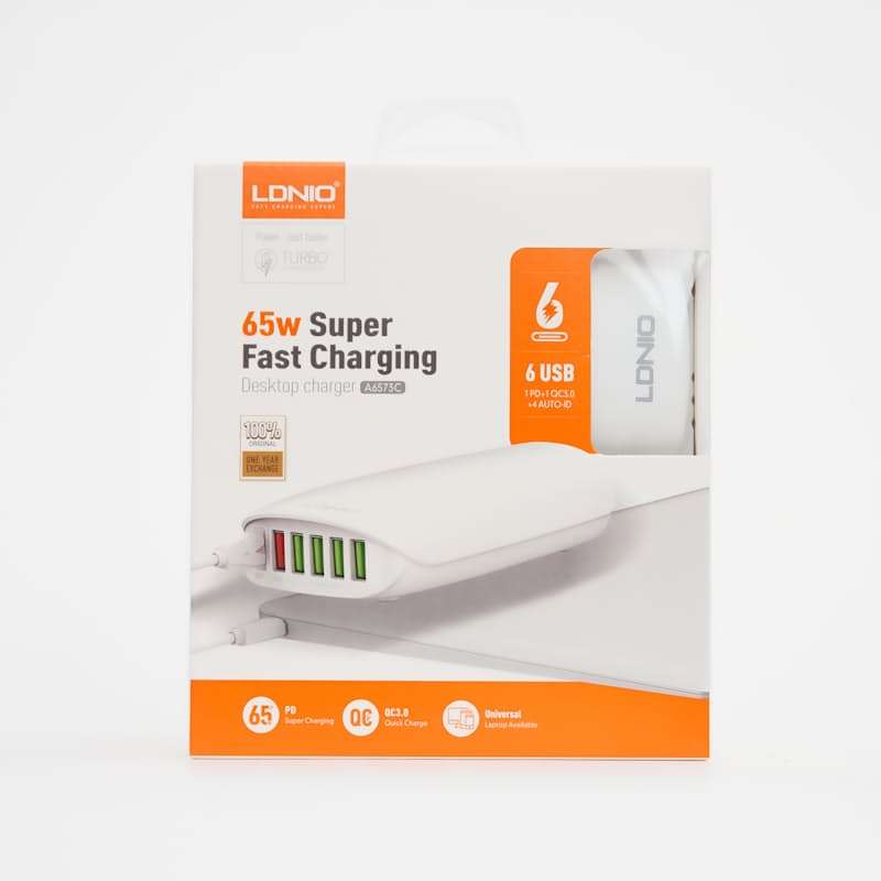 LDNIO 65W QC3.0 PD Desktop Charger with 1.5m Cable (6x USB)