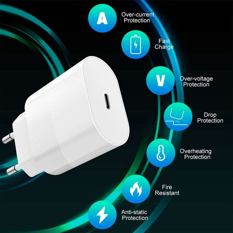 COMBO 2 Pack 20W PD Fast Charging Blocks with Type C to Lightning Cables for iPhone