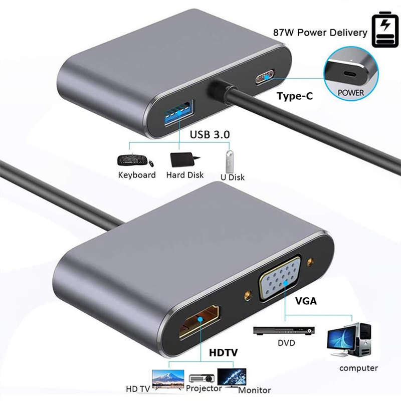 SWEG Gadgets 4-in 1 Hub Type C to PD | 4k HDMI | VGA | USB for MacBook Type-C PC