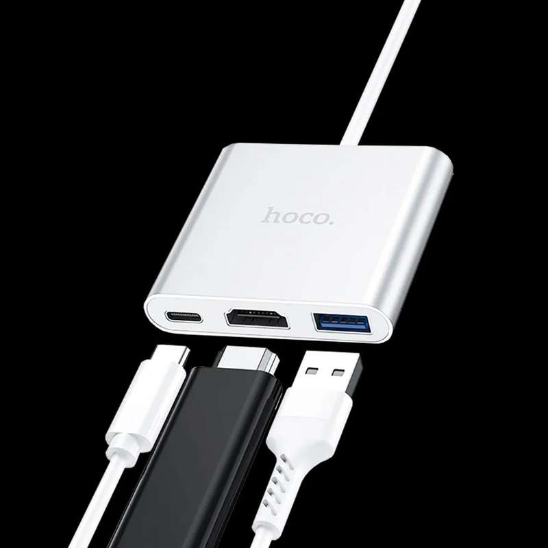 HOCO Hub Type-c to HDMI - USB 3.0 - PD Aluminum Alloy Converter Adapter - Silver