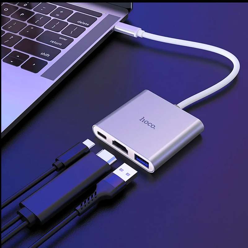 HOCO Hub Type-c to HDMI - USB 3.0 - PD Aluminum Alloy Converter Adapter - Silver