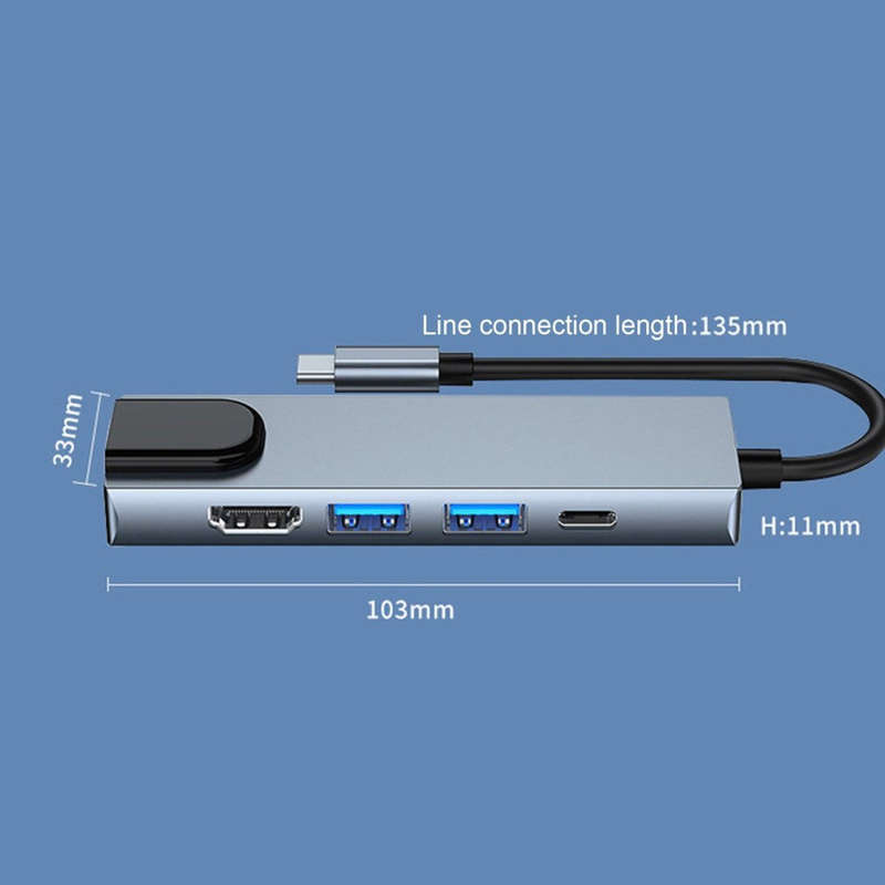 Docking Station Portable USB-C Hub 5-in-1 Adapter Multi-Port Converter