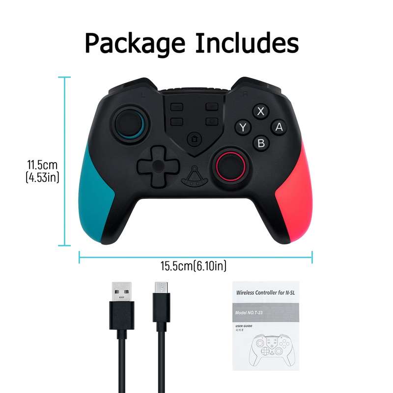 Premium Bluetooth Wireless Vibration Game Controller (T-23) for Nintendo Switch - Blue & Red