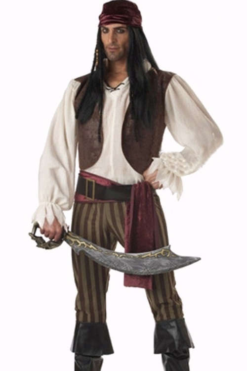 Captain Hook Inspired Outfit With Nice Sheer White Longsleeve Brownish and Red Rose Top and Lower...