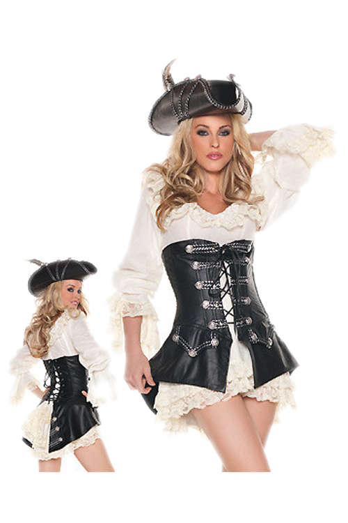 Enticing Creamy Ruffled Edges Longsleeve Underlayer Partly Covered By Leatherette Rockstar Style ...