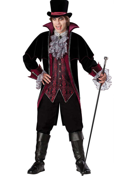 Hot Vampire Men Inspired Look Dark Soft Above Knee Longsleeve Blazer With Dark Red Underlayer and...