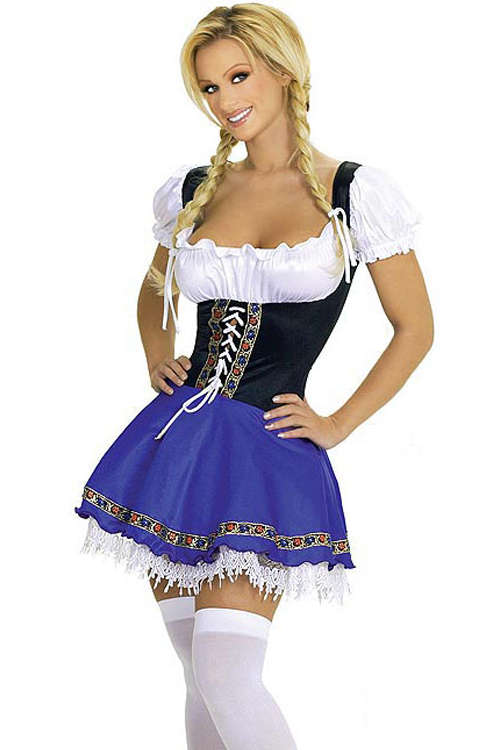 Nicely Ruffled White Blouse Top Paired With Delicately Designed Tight Fit Halter Corset Violet Bl...