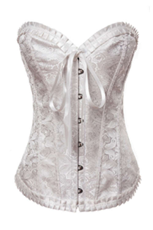 Snow White Waist Cincher Boned Corset With Satin Brocade