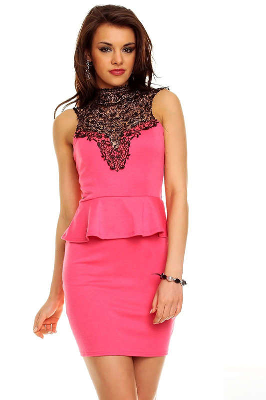 Stylish Two Pieces Mini Dress with Sensual Sleeveless Design, Black Lace Neckline