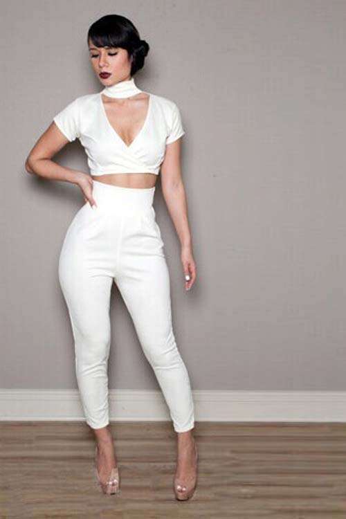 Tremendous Two Pieces Women Suit with High Neckline & High Waistline Trousers