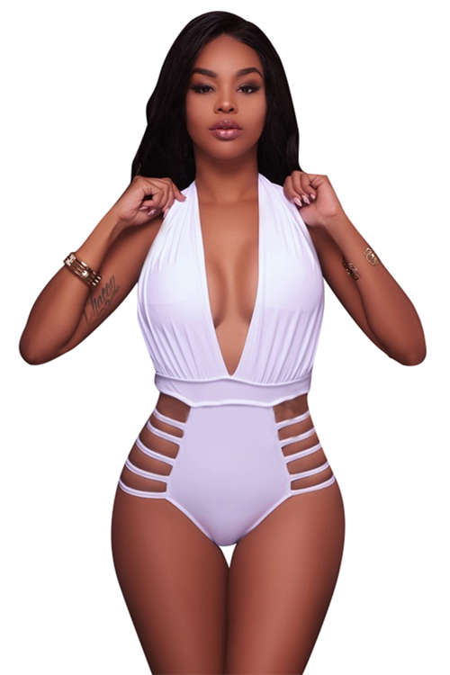 White Halter One Piece Swimsuit Bikini