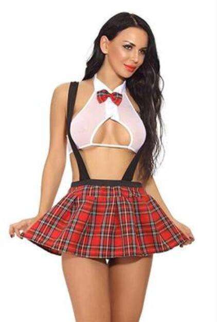 White bra with Red School Girl Dress