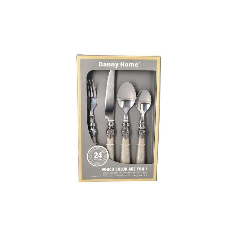 24 Piece Beige Marble Cutlery Set