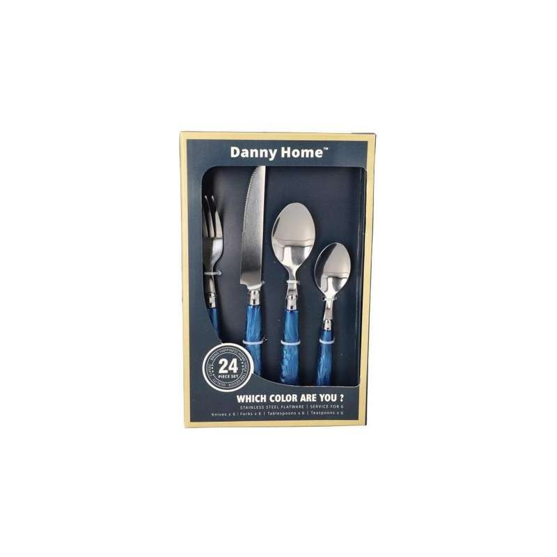 24 Piece Blue Marble Stainless Steel Cutlery Set