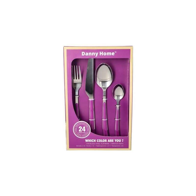 24 Piece Purple Stainless Steel Cutlery Set