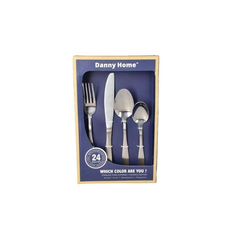 24 Piece Silver Stainless Steel Cutlery Set
