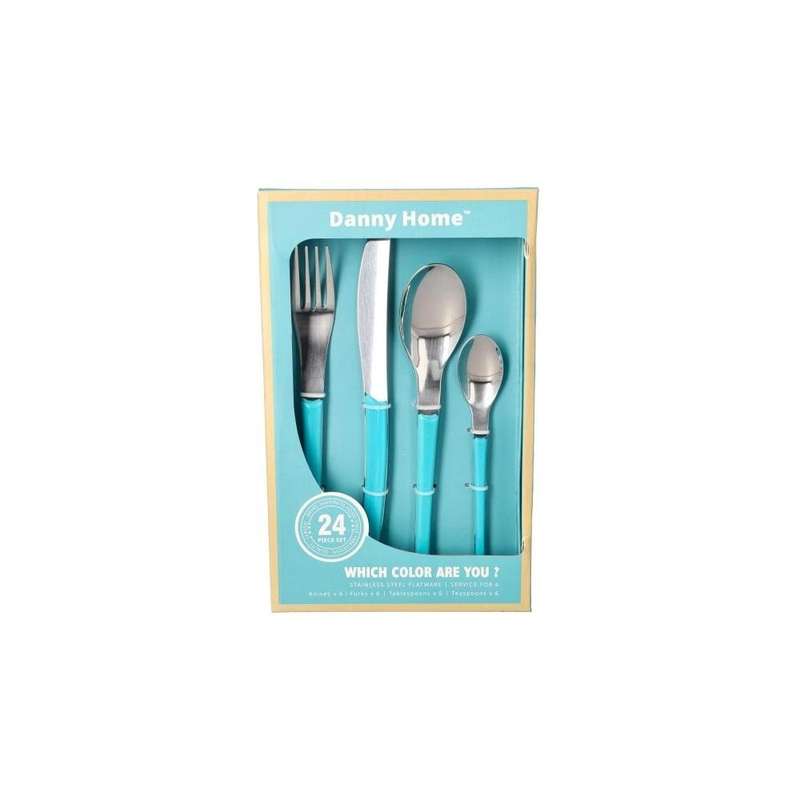 24 Piece Turquoise Stainless Steel Cutlery Set