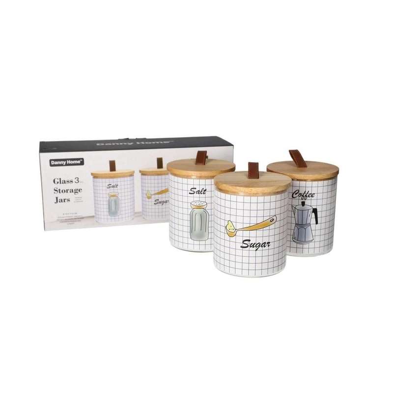 3 Pcs Salt Coffee Sugar Glass Storage Set 750Ml
