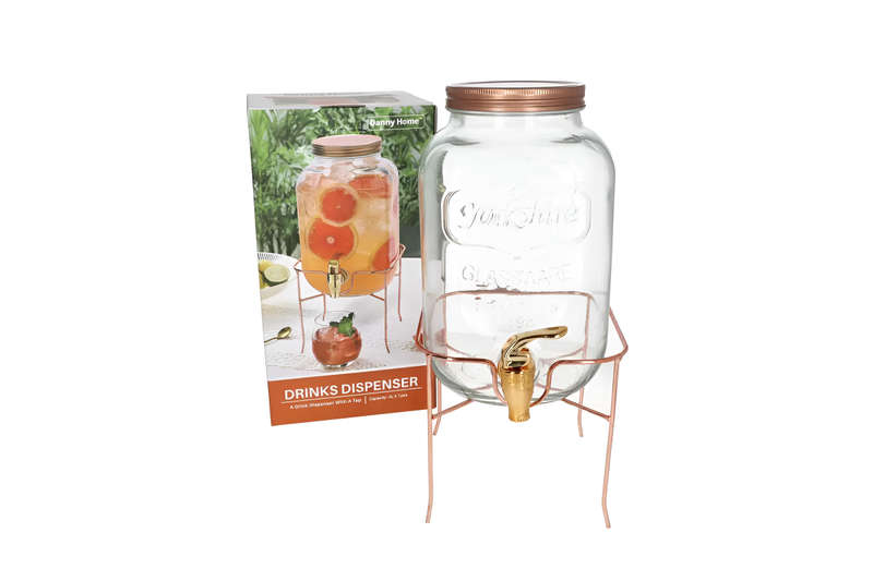 4Lt Drinks Dispenser Storage Jug With Tap And Iron Stand