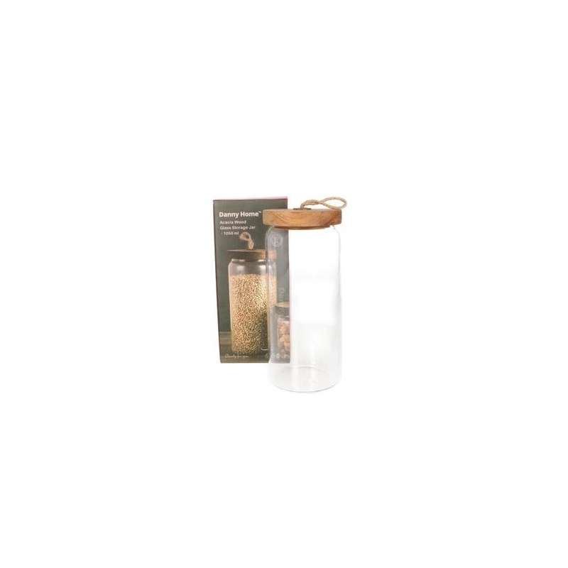 Acacia Wood Lid Glass Storage Jar 1100Ml