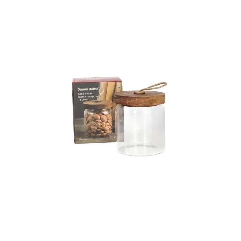 Acacia Wood Lid Glass Storage Jar 500Ml