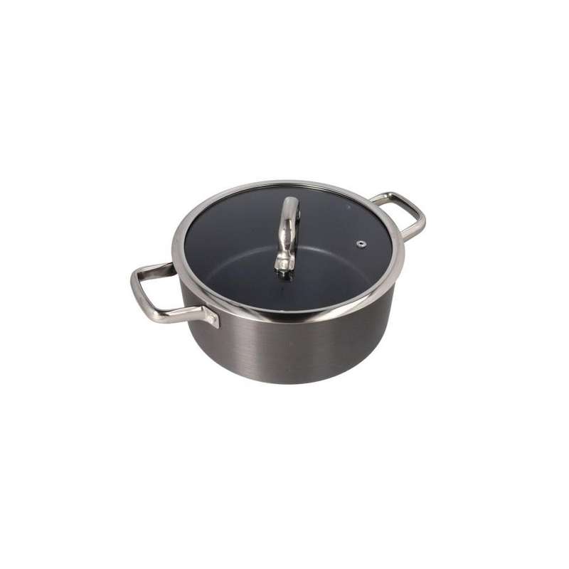 Aluminum Casserole Pot With Looped Handles Glass Lid 241Cm