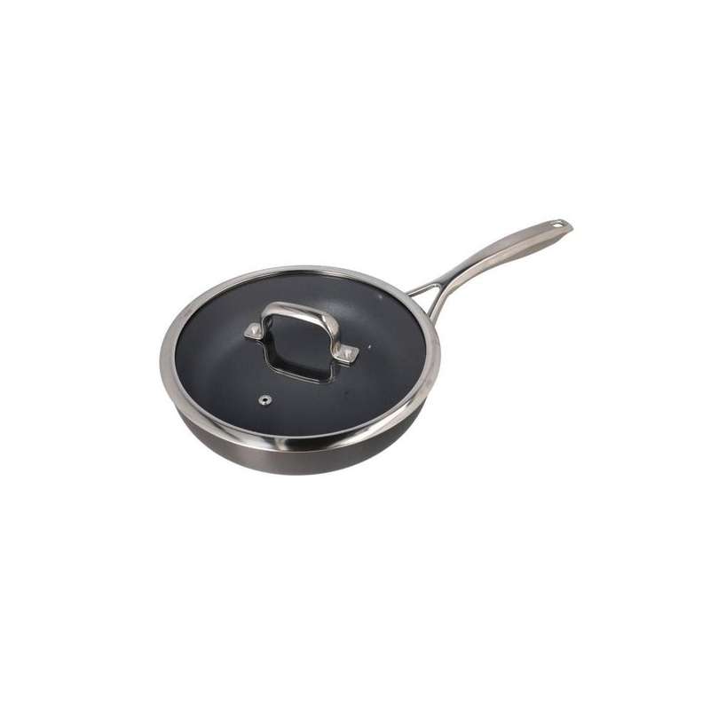 Aluminum Deep Fry Pan With Looped Handle Glass Lid 26Cm