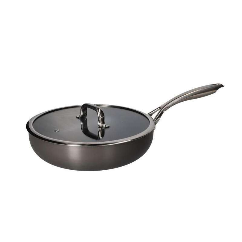Aluminum Deep Fry Pan With Looped Handle Glass Lid 28Cm