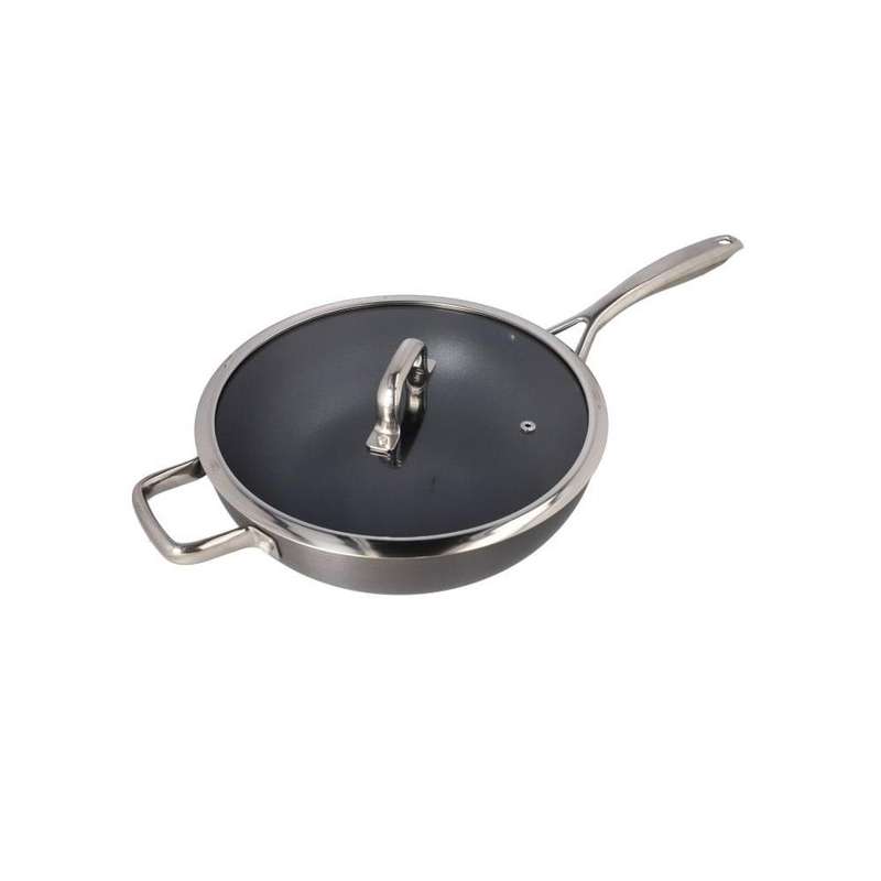 Aluminum Deep Wok With Looped Handle Glass Lid 28Cm