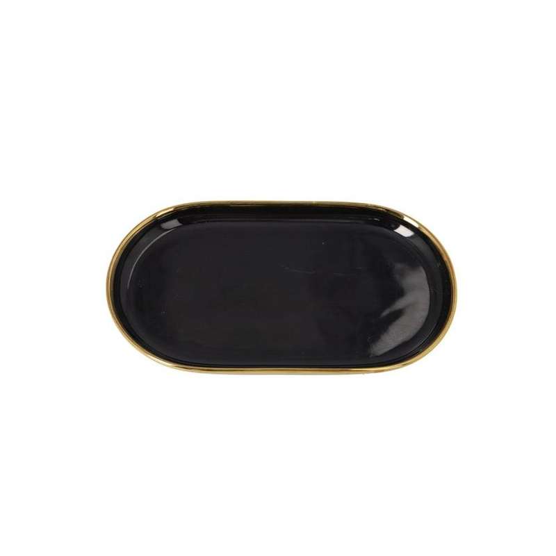 Black Ceramic Fish Serving Platter With Gold Rim 309Cm