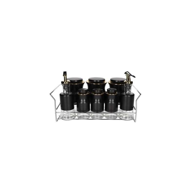 Black Glass Stainless Steel Canisters Salt Pepper Shakes Oil Vinegar Bottle Condiment Seasoning B...