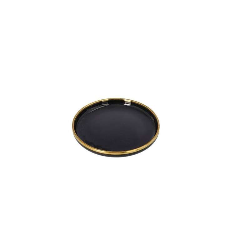 Black Round Ceramic Side Plate With Gold Rim 182Cm