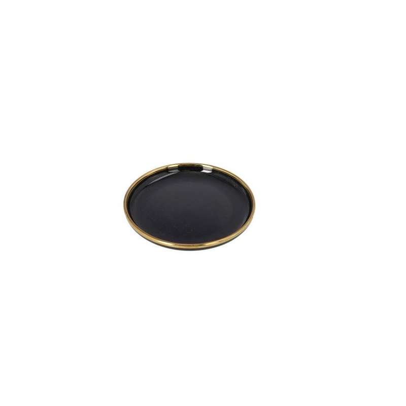 Black Round Ceramic Side Plate With Gold Rim 186Cm