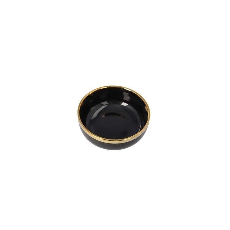Black Round Ceramic Soup Bowl With Gold Rim 15Cm
