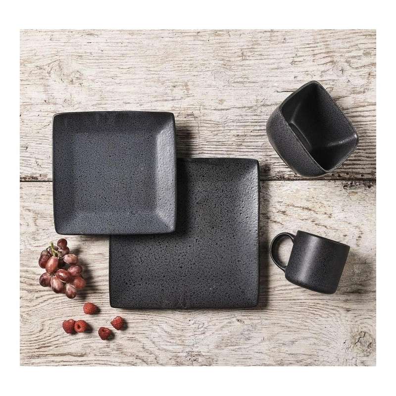 Black Square Stoneware Dinnerware Set 16Pcs