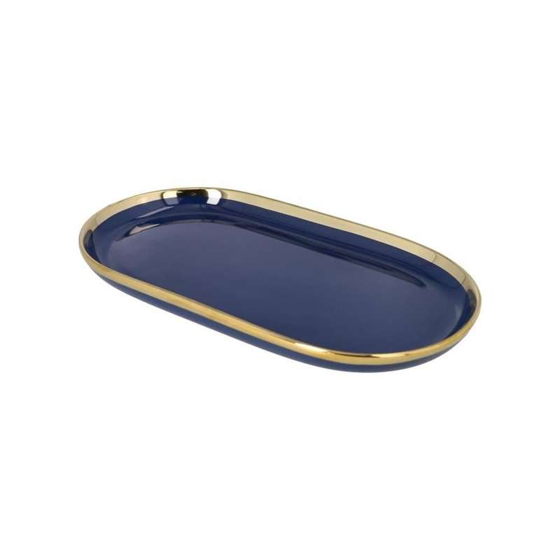 Blue Ceramic Flat Fish Serving Platter