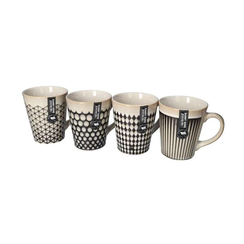 Ceramic Geometric Tea Mug Set 4Pcs 125Cm