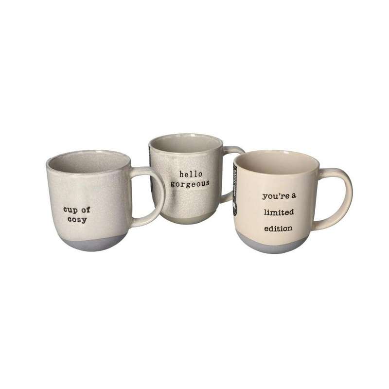 Ceramic Quoted Coffee Mug Set 3Pcs 13Cm