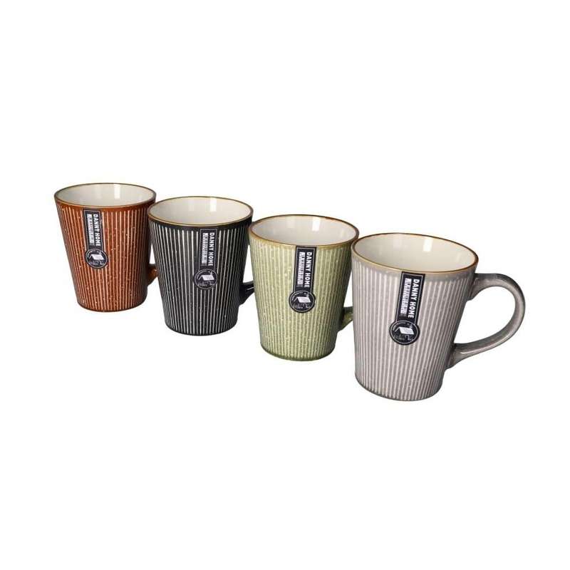 Ceramic Striped Tea Mug Set 4Pcs 13Cm