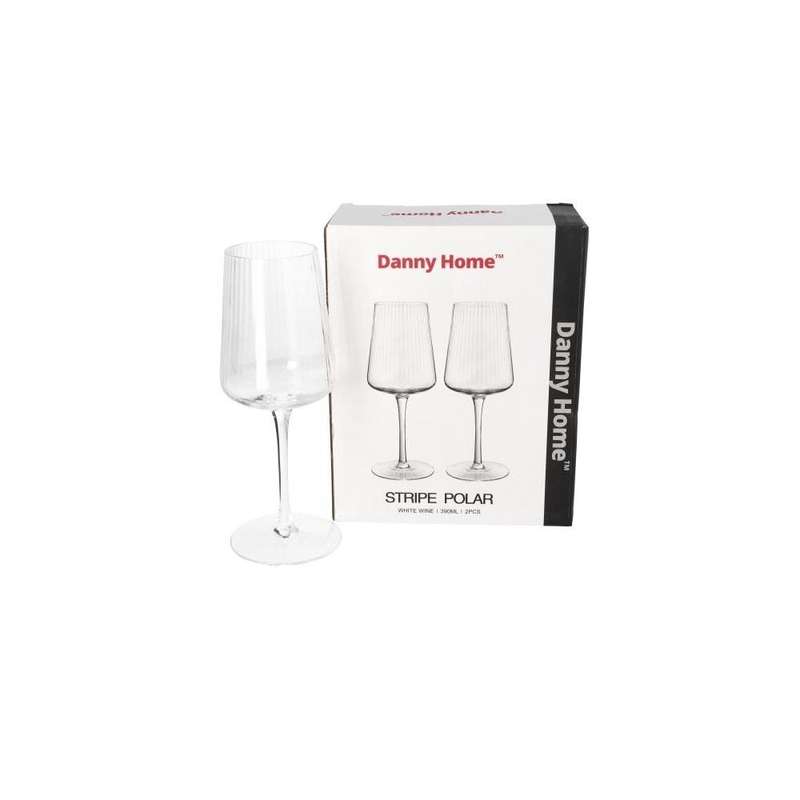 Clear Crystal Glass Stripe Polar White Wine Glasses 2Pcs 215Cm 390Ml
