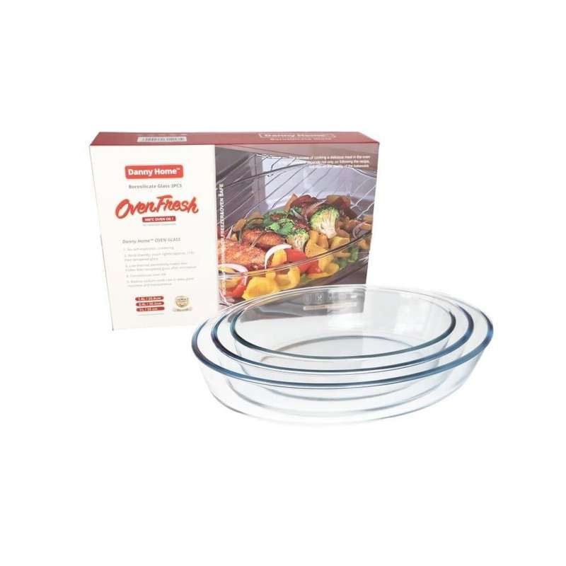 Clear Oval Borosilicate Tray Baking Pans 3Pcs