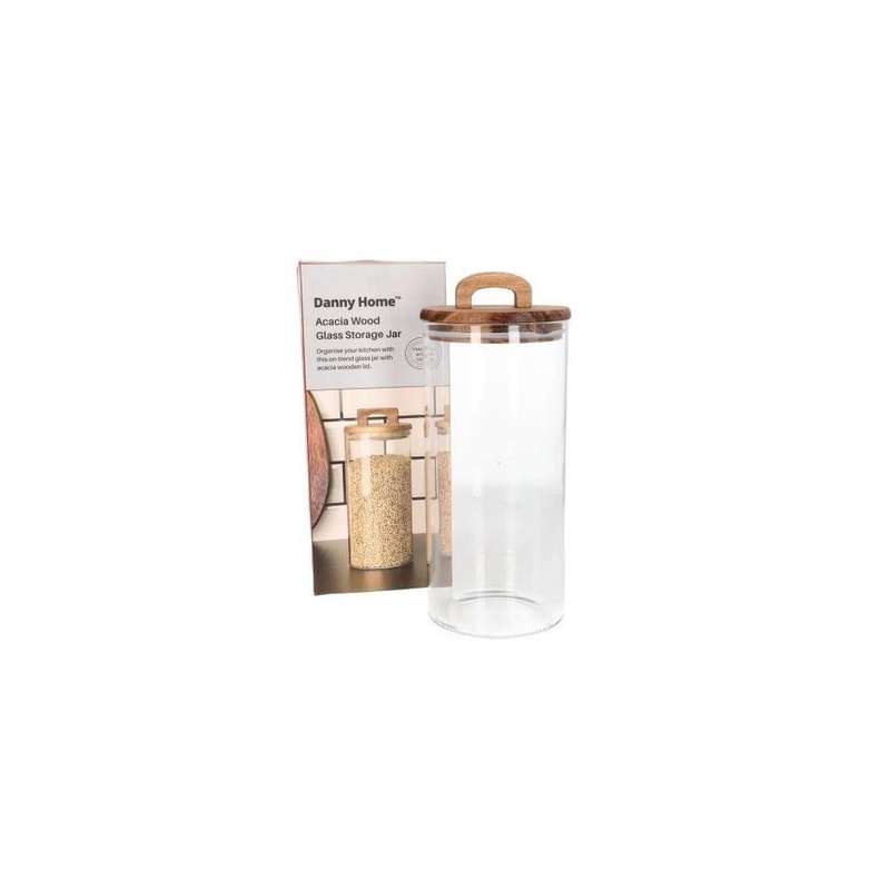 Clear Round Glass Cereal Storage Jar With Acacia Wood Lid 1300Ml 24Cm