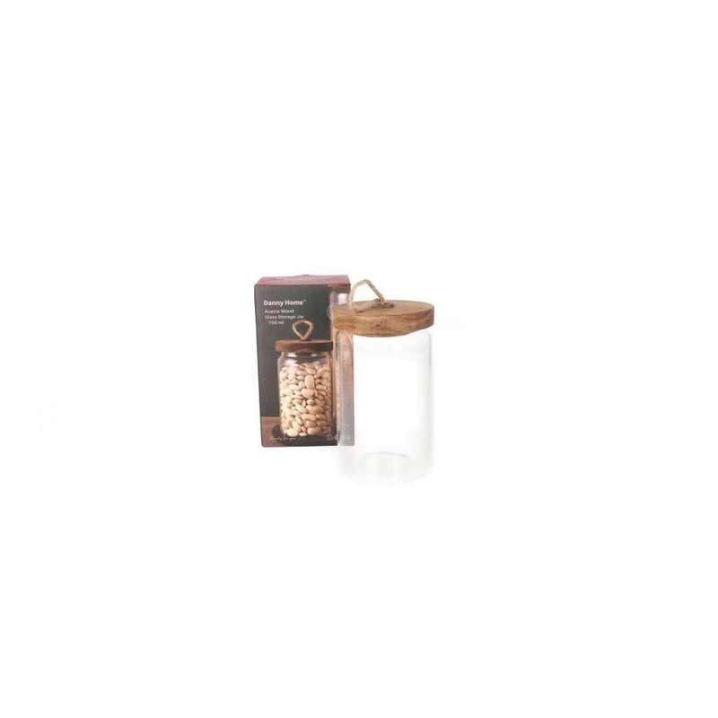 Clear Round Glass Nuts Storage Jar With Acacia Wood Lid 750Ml 153Cm