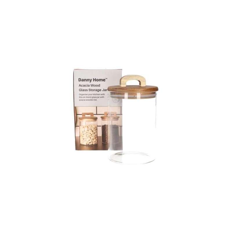 Clear Round Glass Storage Jar With Acacia Wood Lid 800Ml 17Cm