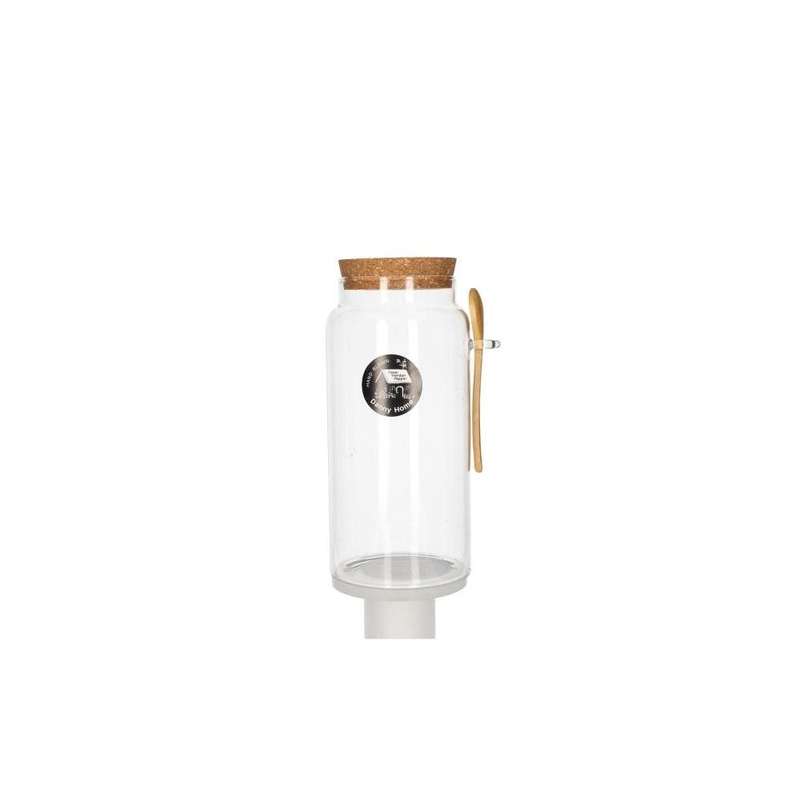 Clear Round Storage Jar Glass Storage Tank With A Natural Bamboo Lid Tea Spoon 1300Ml 217Cm