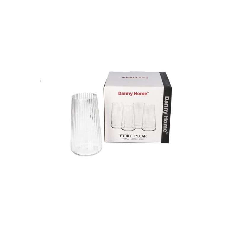 Clear Stipe Polar Highball Glasses Set 4Pcs 14Cm 450Ml
