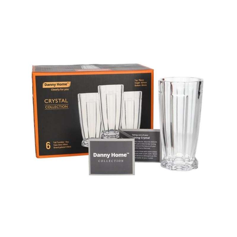 Crystal Tall Tumbler Mug Glasses 6Pcs 310Ml