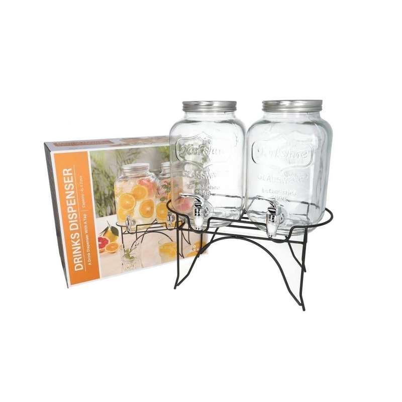 Double Glass Beverage Dispenser Withtap And Stand 4L 4L